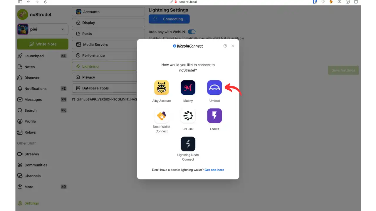 Configuration de NWC dans noStrudel - Étape 3