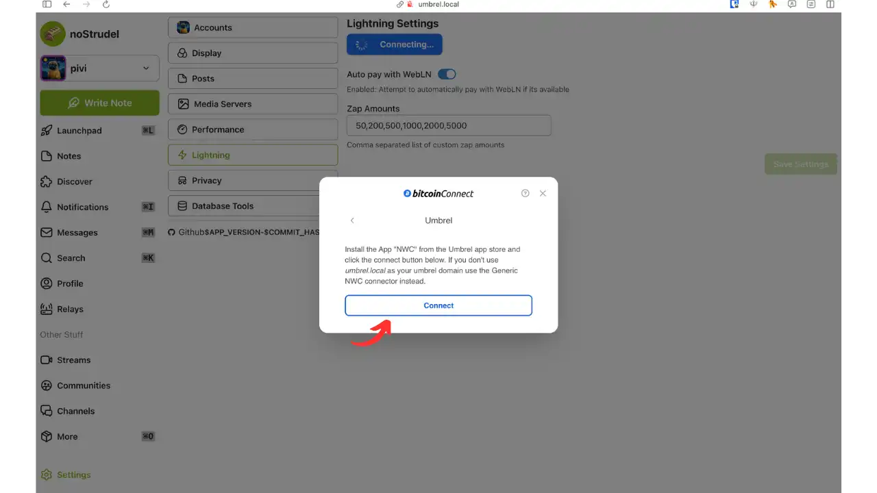 Configuration de NWC dans noStrudel - Étape 4