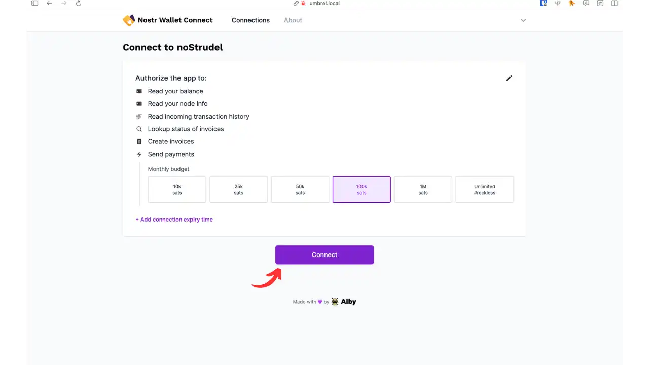 Page de configuration des autorisations NWC